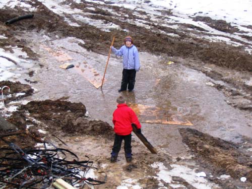 2004_02_20 071 Kid's Playing in the Melting Snow Pond