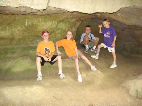 2005_08_28 027 Corte, Allison, Michael, and Daniel (and Baby Snake) in the Cave